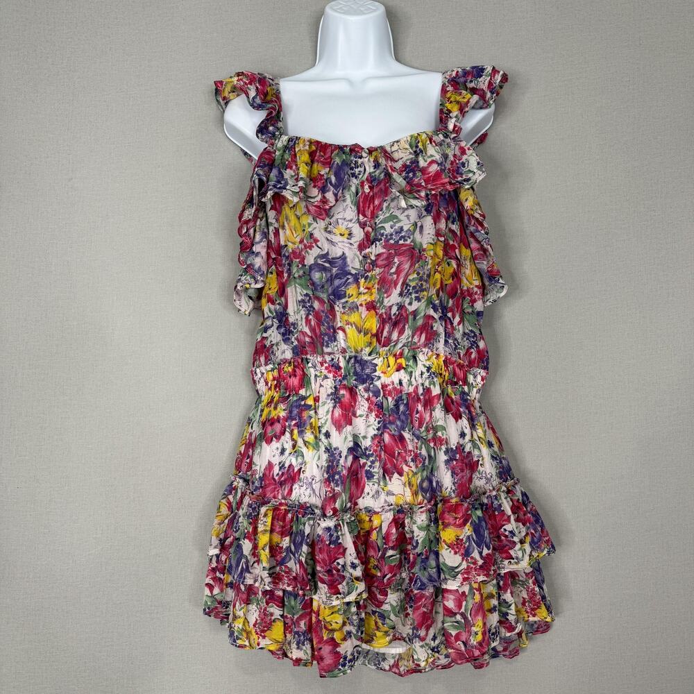 LoveShackFancy Marina Dress Womens L Pink Floral Ruffle Silk Boho Cottagecore